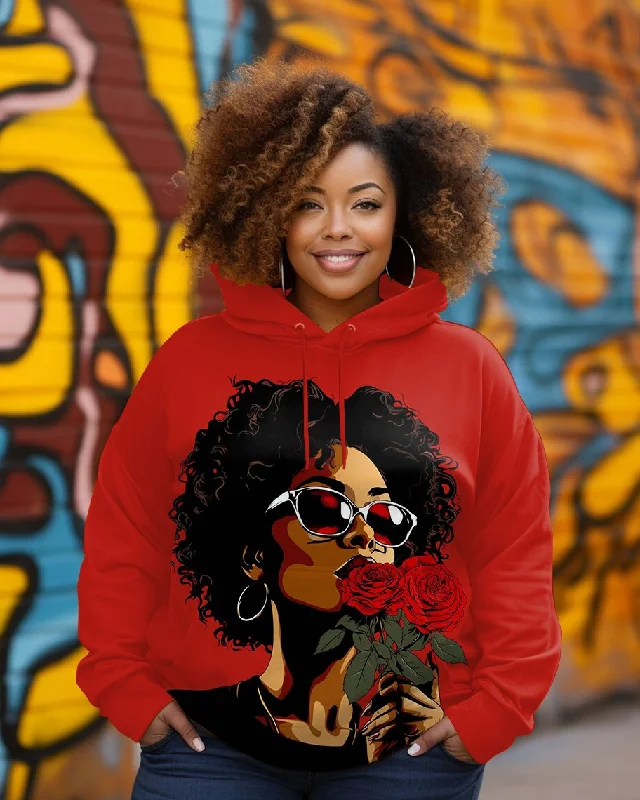 Rose Curly Hair Woman Long-sleeved Hoodie