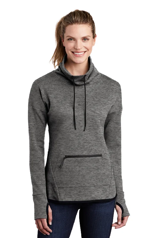 Sport-Tek Womens Triumph Fleece Cowl Neck Sweatshirt w/ Pocket - Heather Dark Grey