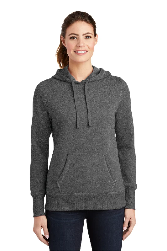 Sport-Tek Womens Shrink Resistant Fleece Hooded Sweatshirt Hoodie w/ Pouch Pocket - Heather Vintage Grey