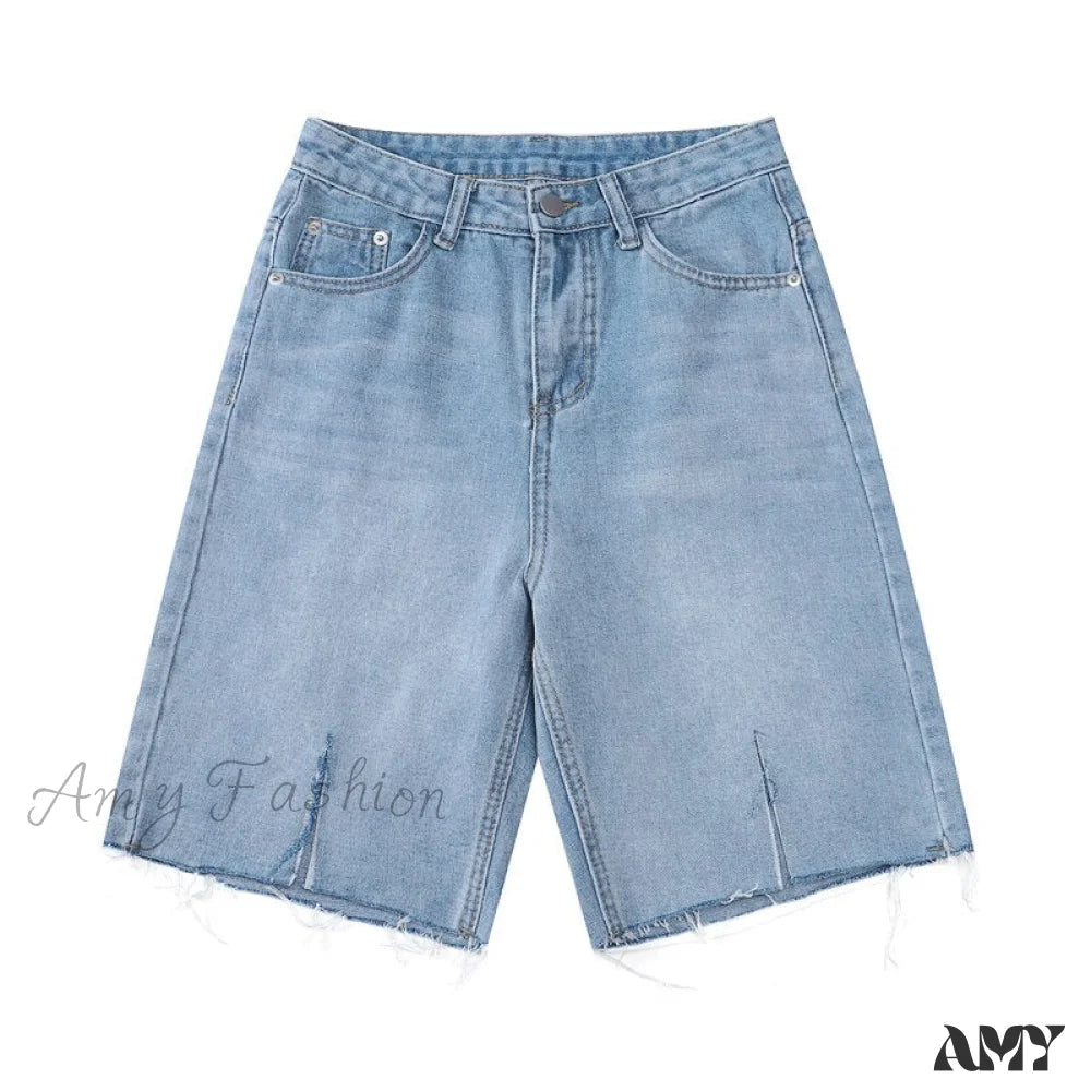 Amy Fashion - Fashion Streetwear Rough Edge Slit Jeans Shorts