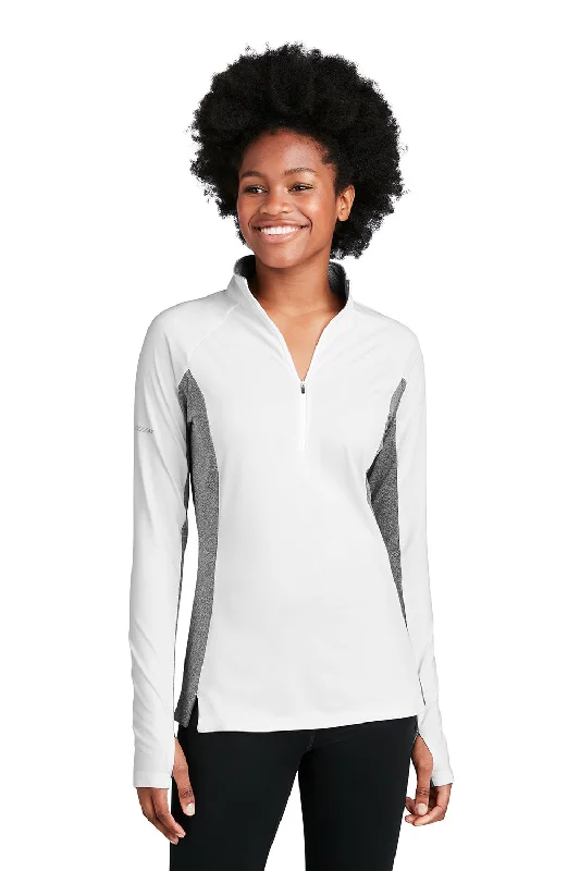 Sport-Tek Womens Sport-Wick Moisture Wicking 1/4 Zip Sweatshirt - White/Heather Charcoal Grey