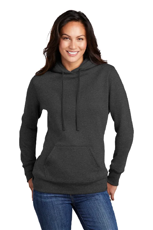 Port & Company Womens Core Fleece Hooded Sweatshirt Hoodie w/ Pouch Pocket - Heather Dark Grey