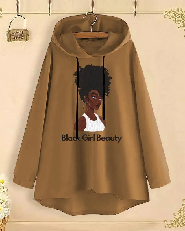 Black Girl Beauty Long-Sleeved with Loose Hem Hoodie