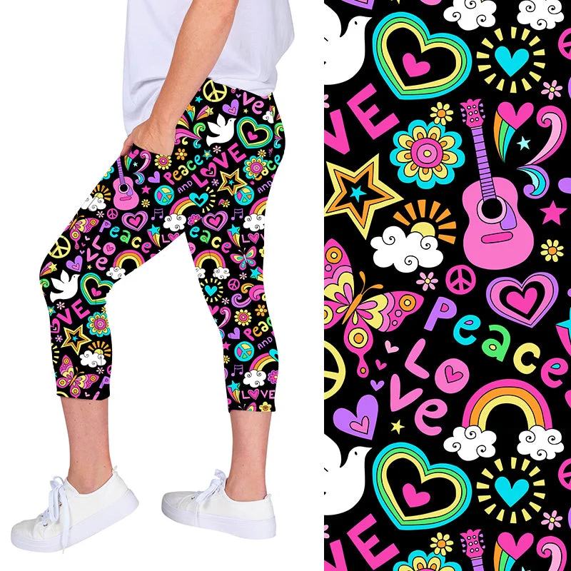 Peace Love and Rainbows Deluxe Pocket Capri