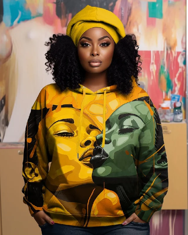 Women's Retro Face Black Girls Long Sleeve Hoodie