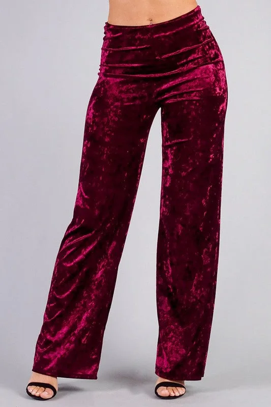 Crushed Velvet Hi Waist Pants - Port