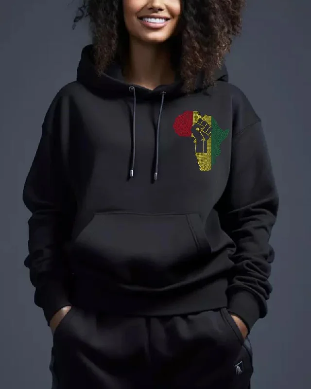 Black Africa Map Hot Diamond Print Casual Hoodie