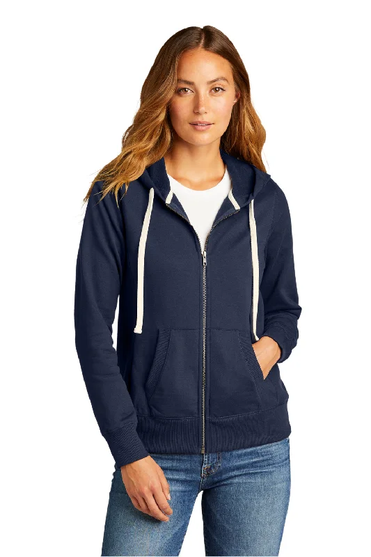 District Womens Re-Fleece Full Zip Hooded Sweatshirt Hoodie w/ Pockets - True Navy Blue