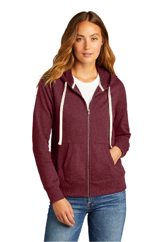 District Womens Re-Fleece Full Zip Hooded Sweatshirt Hoodie w/ Pockets - Heather Maroon