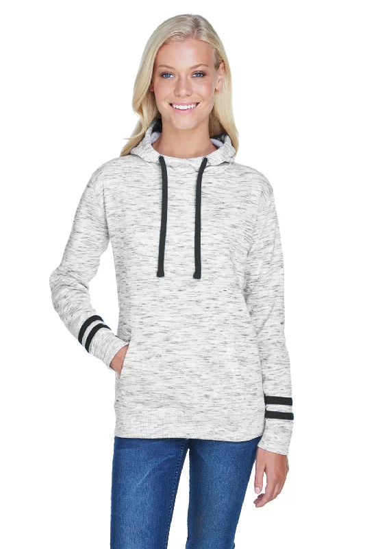 J America Womens Fleece Hooded Sweatshirt Hoodie w/ Pouch Pocket - White/Black