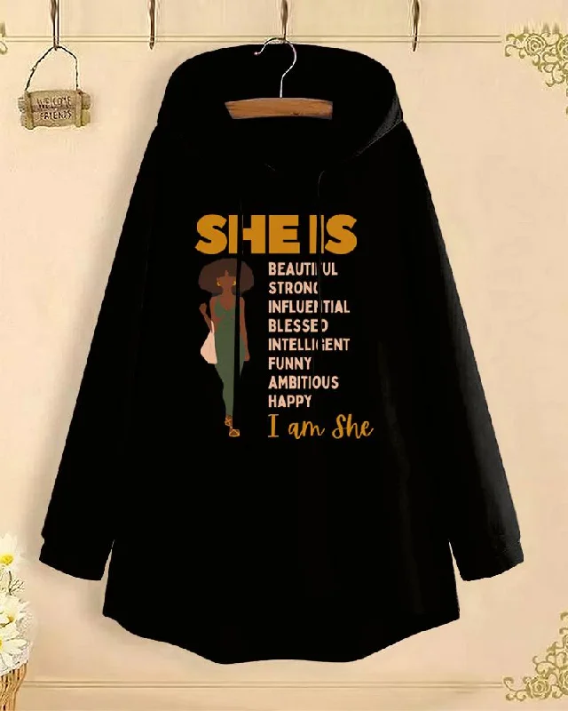 She Is Long-Sleeved with Loose Hem Hoodie