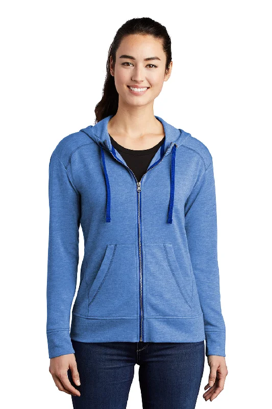 Sport-Tek Womens Moisture Wicking Fleece Full Zip Hooded Sweatshirt Hoodie w/ Pockets - Heather True Royal Blue