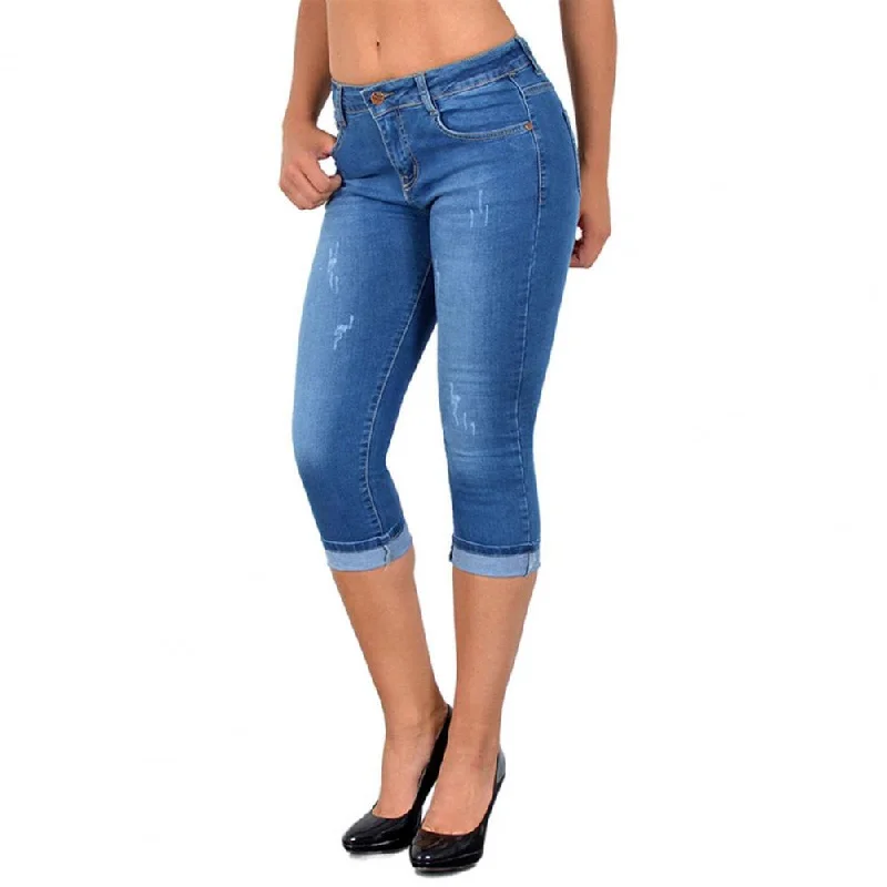 Amy Fashion - Skinny High Waist Cropped Denim Capri Pants