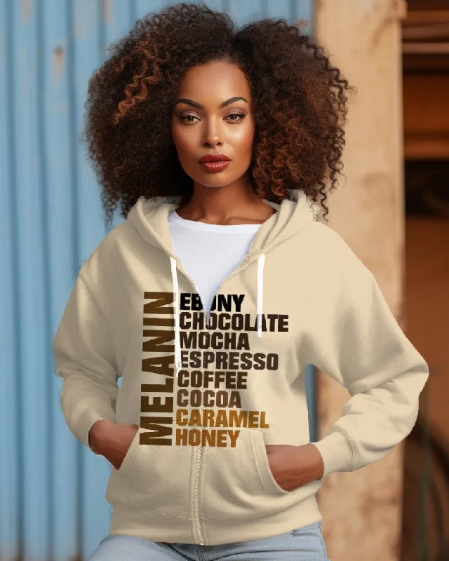 Melanin Chocolate Mocha Zip Hood Long Sleeves Hoodie