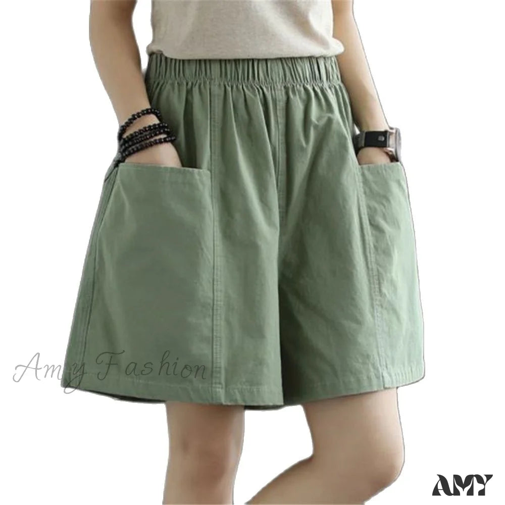 Amy Fashion - High Waist Cotton Loose Casual Thin Shorts