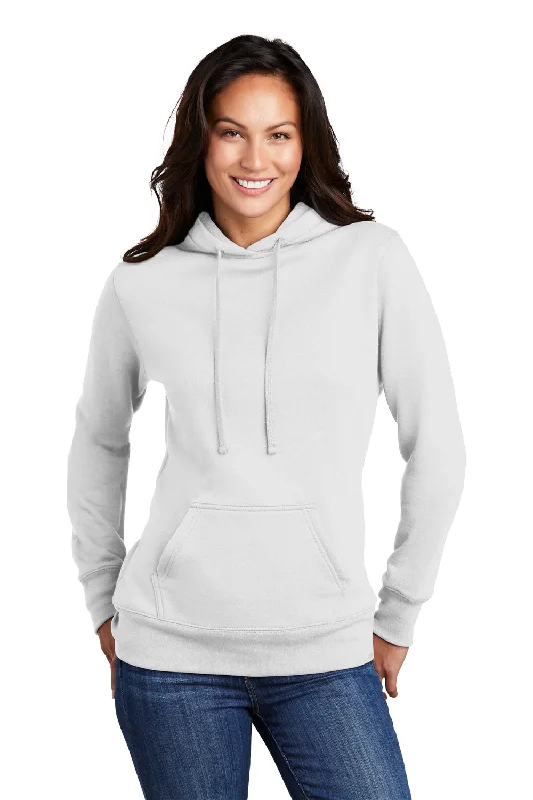 Port & Company Womens Core Fleece Hooded Sweatshirt Hoodie w/ Pouch Pocket - White