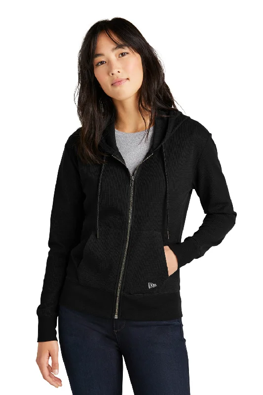 New Era Womens Thermal Full Zip Hooded Sweatshirt Hoodie w/ Pockets - Black