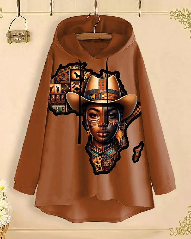 Ethnic African Map Long-Sleeved with Loose Hem Hoodie