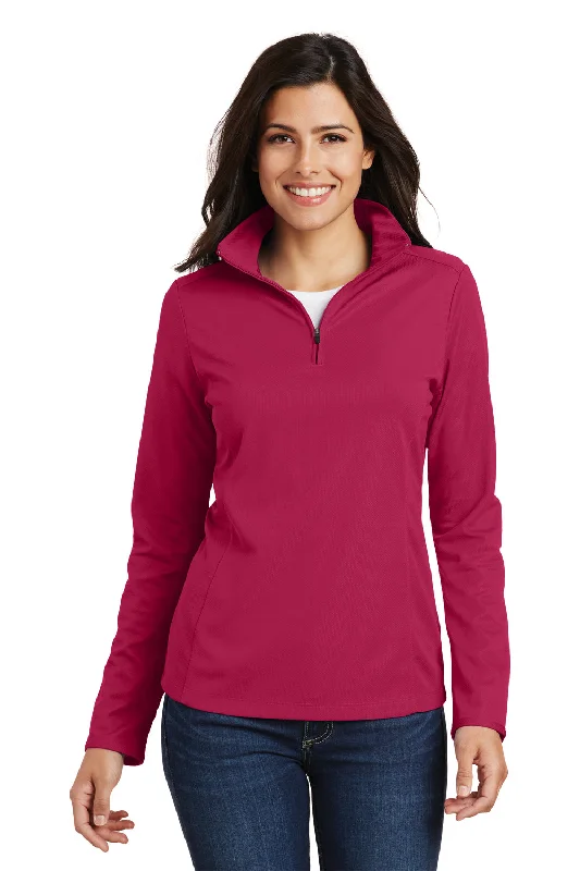 Port Authority Womens Moisture Wicking 1/4 Zip Sweatshirt - Dark Fuchsia Pink - Closeout