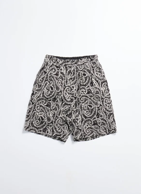 Cotton Embroidery Paisley Double Pleats Shorts