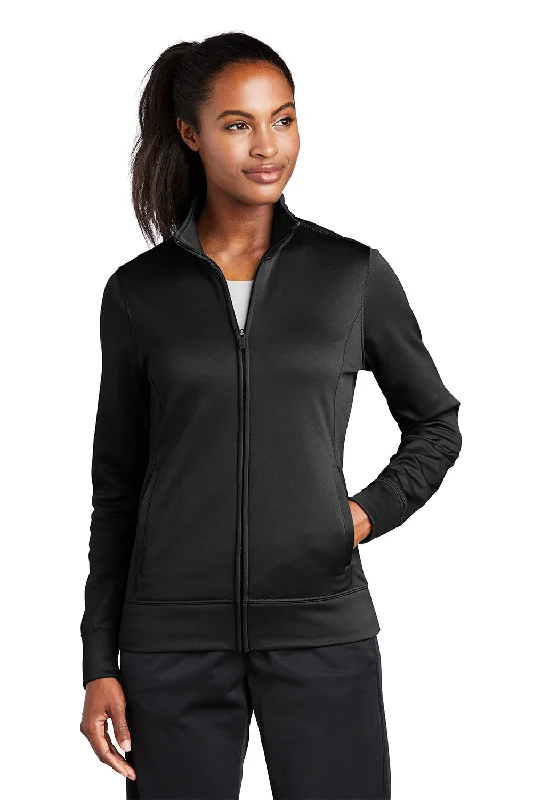 Sport-Tek Womens Sport-Wick Moisture Wicking Fleece Full Zip Sweatshirt w/ Pockets - Black