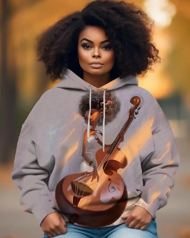 Violin Black Girl Printed Hoodie