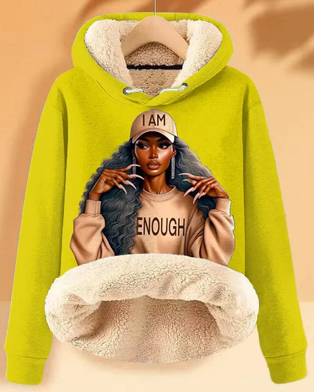 Plush and Warm I Am Enough Black Woman Long-sleeved Hoodie