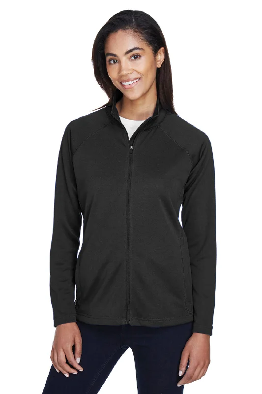 Devon & Jones Womens Compass Stretch Tech Moisture Wicking Full Zip Sweatshirt w/ Pockets - Black