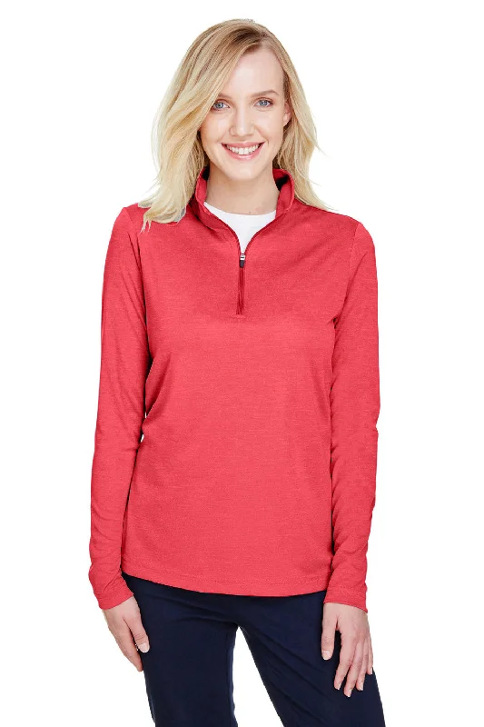 Team 365 Womens Zone Sonic Performance Moisture Wicking 1/4 Zip Sweatshirt - Heather Red