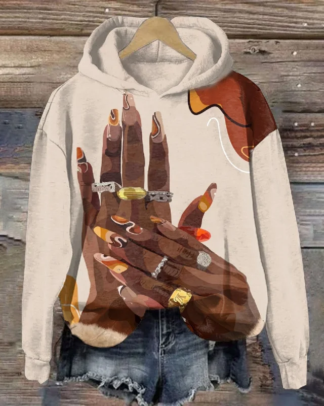 Contrast Color Nail Art Finger Long Sleeve Hoodie