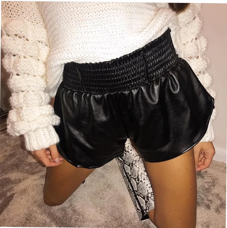 Amy Fashion - BlackFaux Leather Biker Shorts