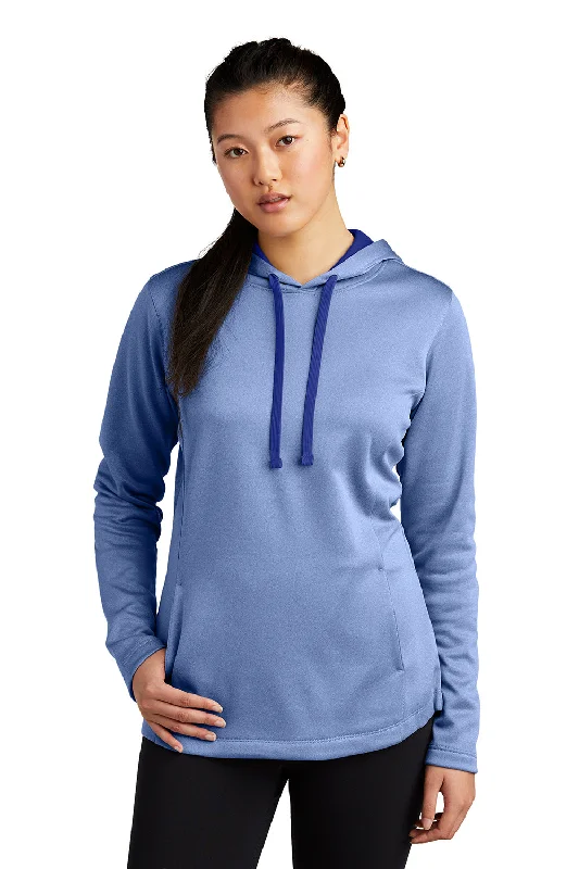 Sport-Tek Womens Heather Sport-Wick Moisture Wicking Fleece Hooded Sweatshirt Hoodie w/ Pouch Pocket - Heather True Royal Blue