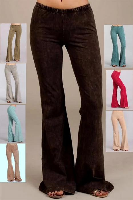 Chatoyant Mineral Wash Bell Bottom Soft Pants - 8 Colors