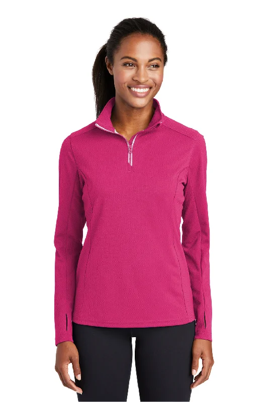 Sport-Tek Womens Sport-Wick Moisture Wicking 1/4 Zip Sweatshirt - Raspberry Pink - Closeout