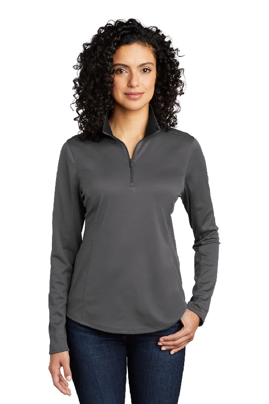 Port Authority Womens Silk Touch Performance Moisture Wicking 1/4 Zip Sweatshirt - Steel Grey/Black