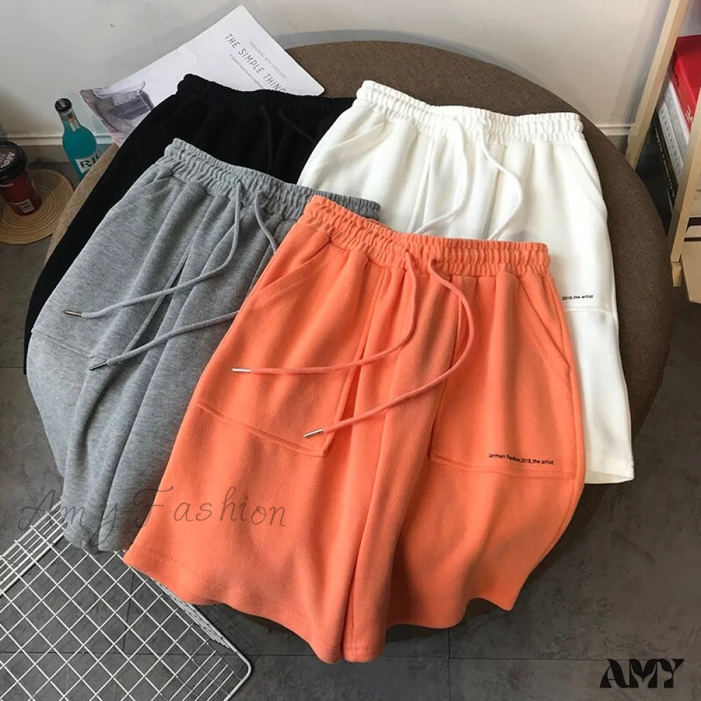 Amy Fashion - Knee Length Pants Drawstring Korean Shorts