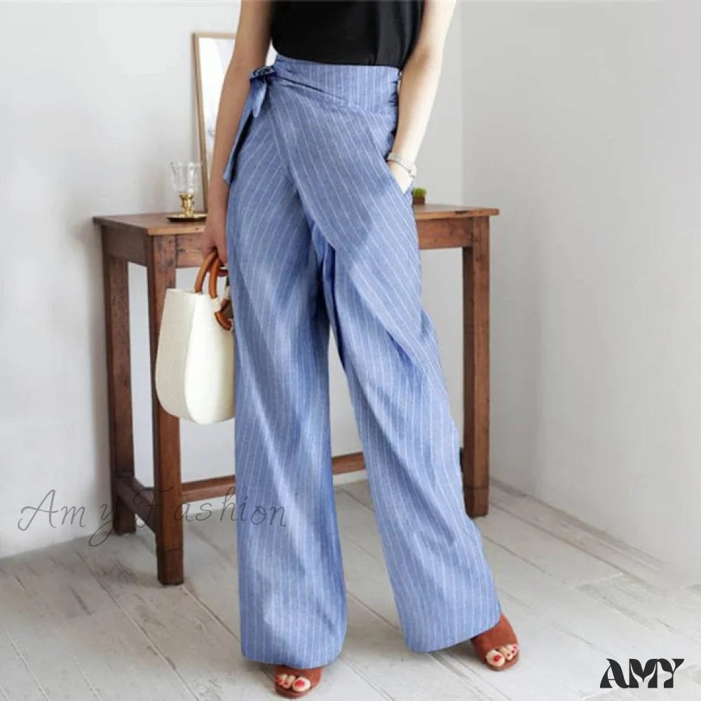 Amy Fashion - Fashion Stripe Kink Pocket Casual Pants