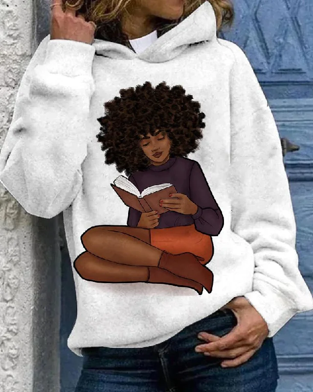 Reading Afro Girl Women's Long Sleeve Hoodie