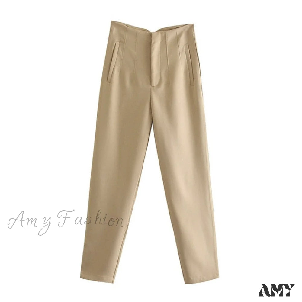 Amy Fashion - Chic Button Zip Elegant Pink Casual Pants