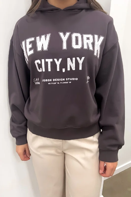 New York Hoodie Washed Black