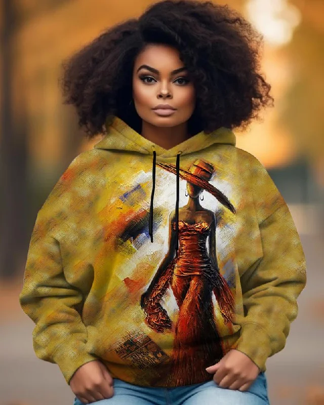 Oil Painting Black Girl Printed Hoodie