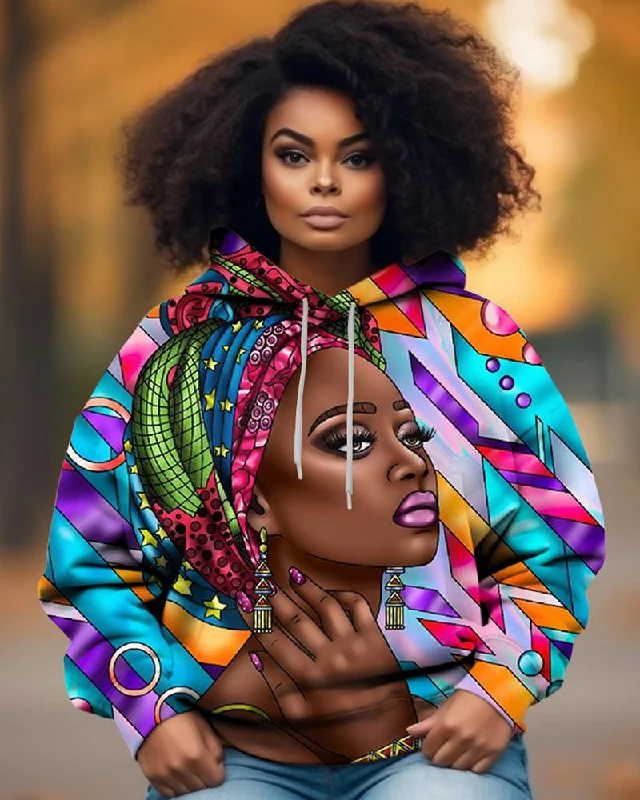 Jewel Ethnic Style Black Girl Printed Hoodie