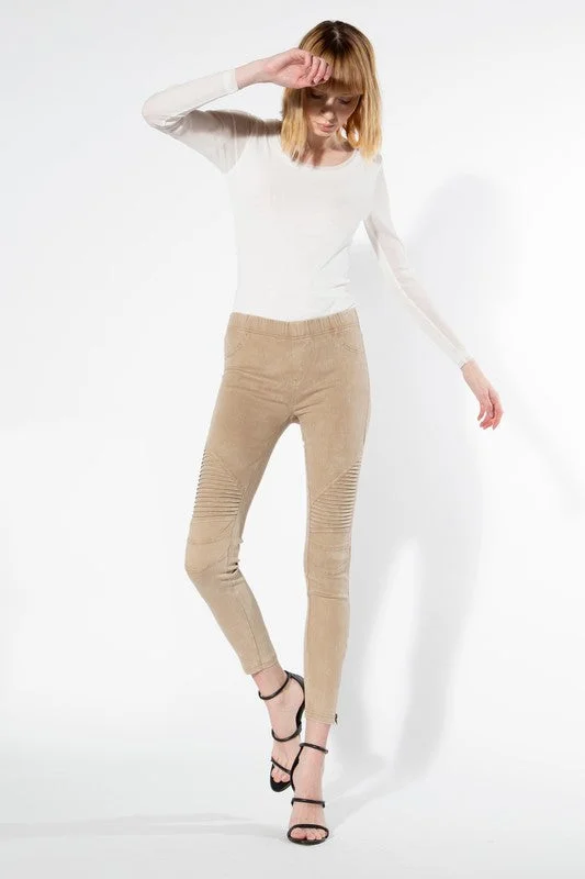 Comme Moto Zipper Leggings - Khaki