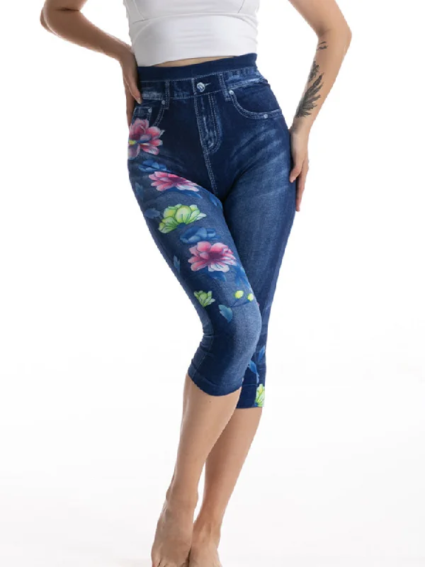 Amy Fashion - Push Up Flower Printed Capri Pants