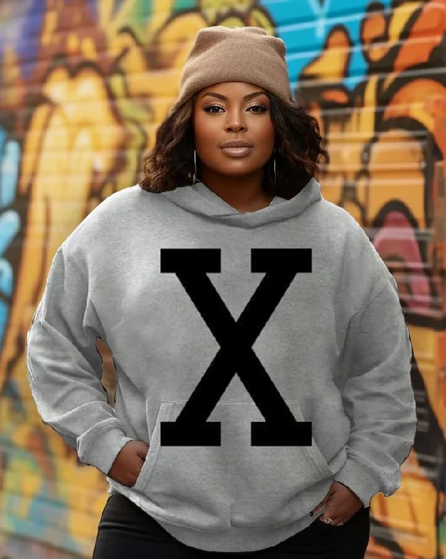 Retro X Black Power Print Long Sleeves Hoodie