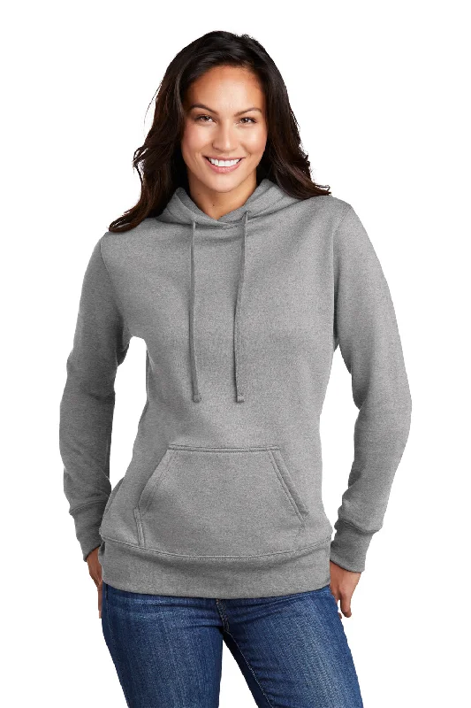 Port & Company Womens Core Fleece Hooded Sweatshirt Hoodie w/ Pouch Pocket - Heather Grey