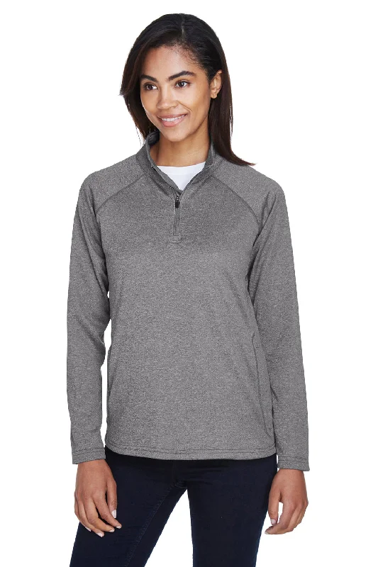 Devon & Jones Womens Compass Stretch Tech Moisture Wicking 1/4 Zip Sweatshirt w/ Pockets - Heather Dark Grey