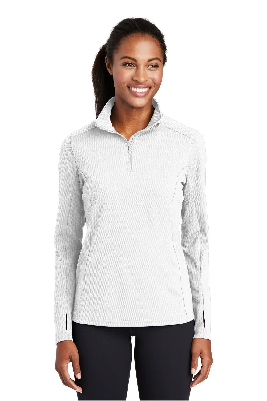 Sport-Tek Womens Sport-Wick Moisture Wicking 1/4 Zip Sweatshirt - White - Closeout