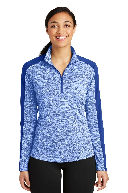 Sport-Tek Womens Electric Heather Moisture Wicking 1/4 Zip Sweatshirt - True Royal Blue Electric/True Royal Blue