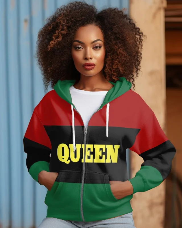 Black Queen Contrast Stripes Zip Hood Long Sleeves Hoodie